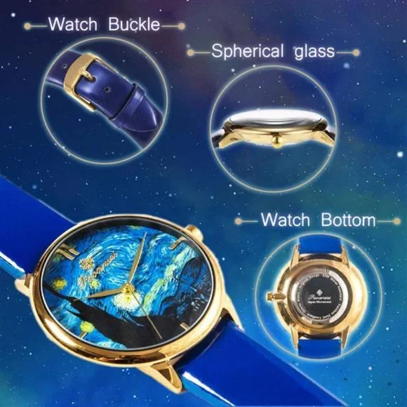 Pavaruni Van Gogh Starry Night Art Wrist Watch Gift,Simple Design Artwork